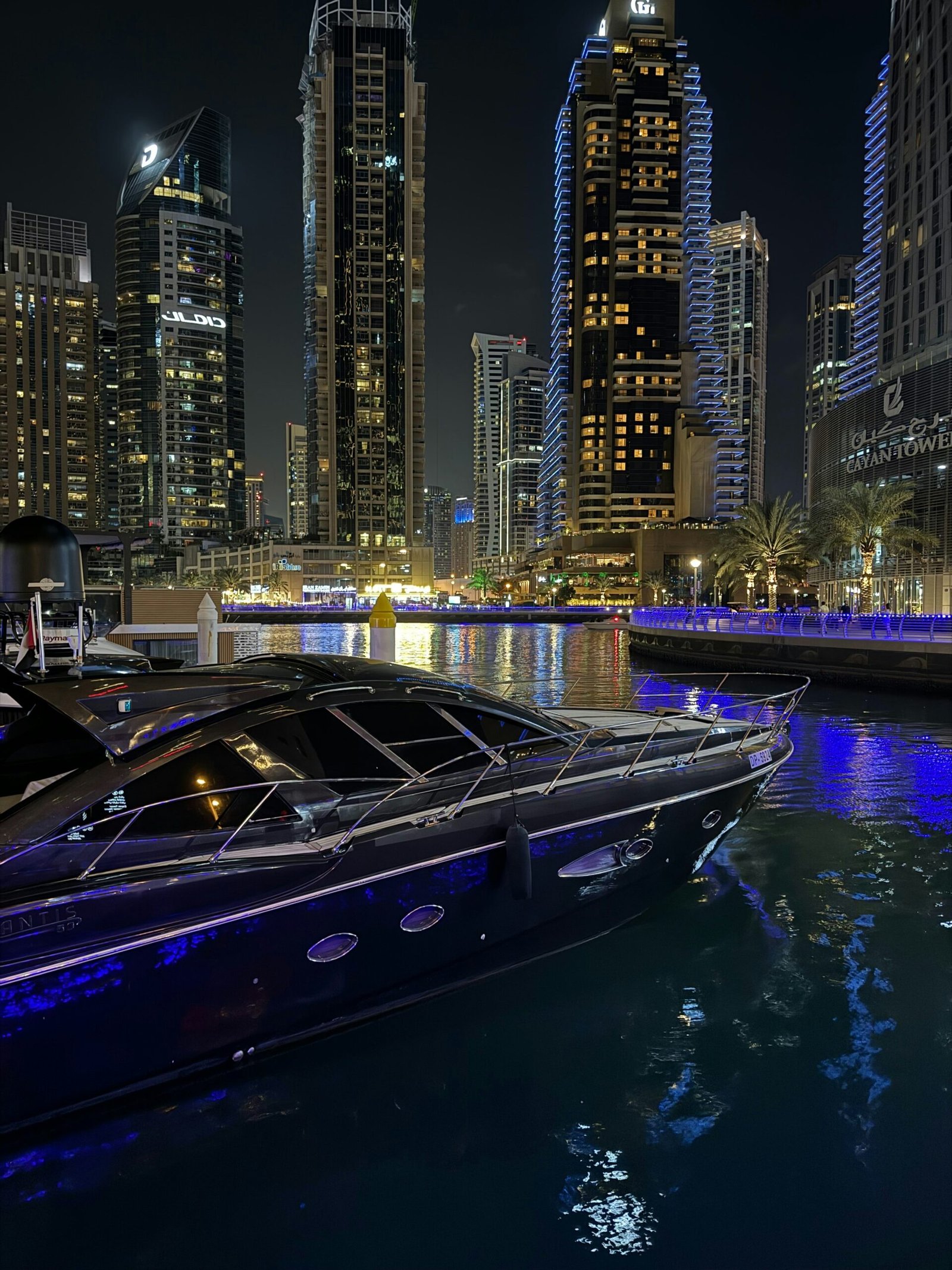 Luxury yacht infront of cayan tower